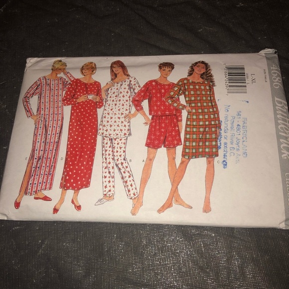 Misses Pajamas Top, Shorts, Pants, Nightshirt Butterick Sewing Pattern 4686. - Picture 7 of 7